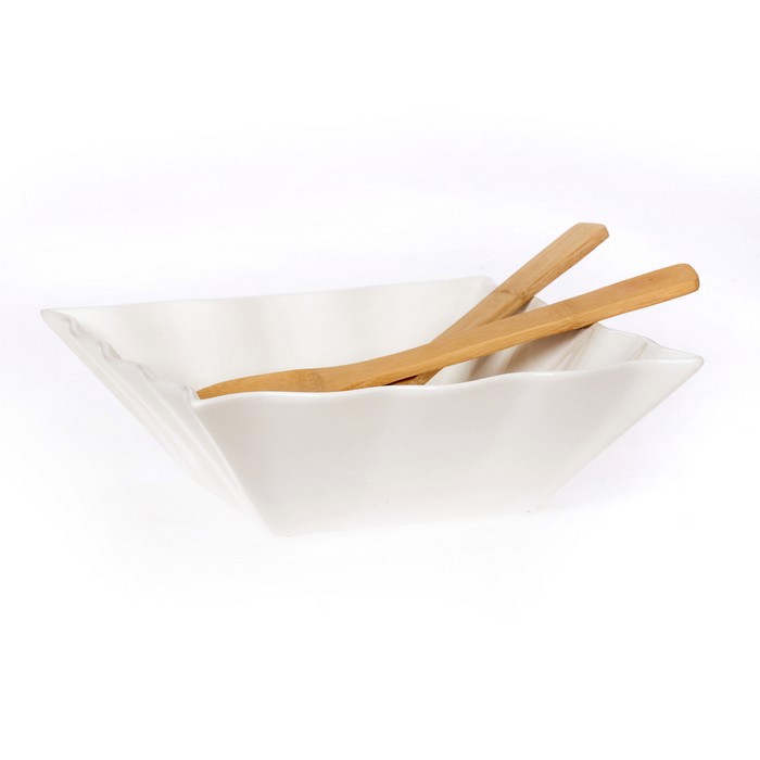 Cryspo Trio Salatiera Porselanis Tetragni 28ek me Koutales Bamboo 2600090